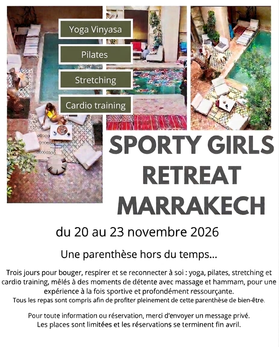 Yoga retreat women Marrakech November 2026 — Vinyasa Pilates Stretching at Riad Vendôme
