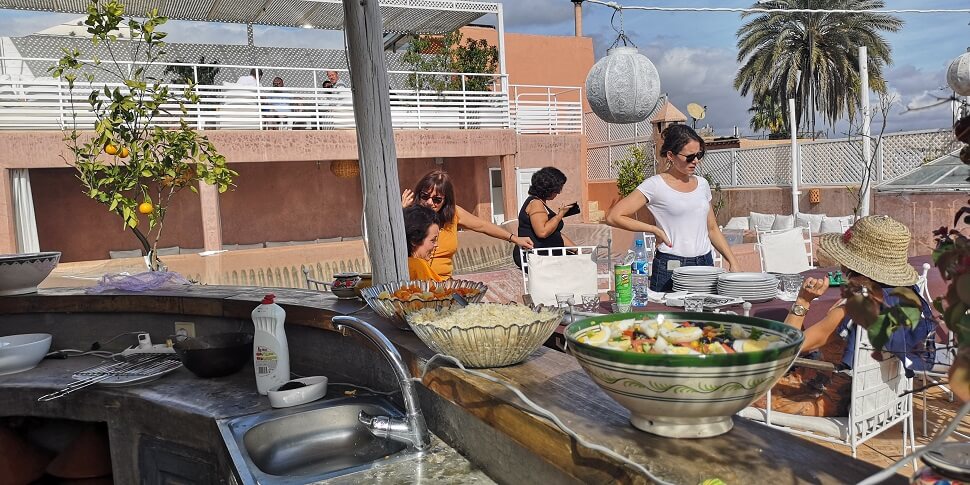 group evening in the patio of the riad, girls' weekend in Marrakech with airport transfer arranged on request