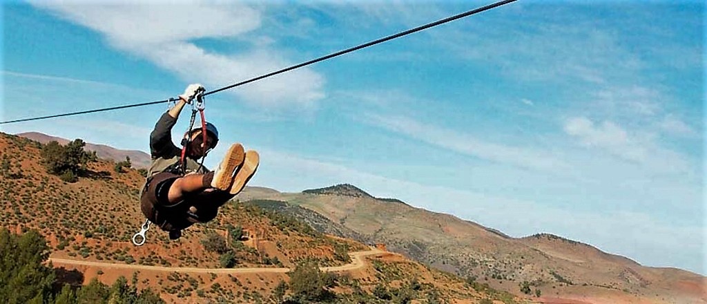 zipline over the Amanar estate near Marrakech, things to do in Marrakech at a boutique riad with hammam and patio pool